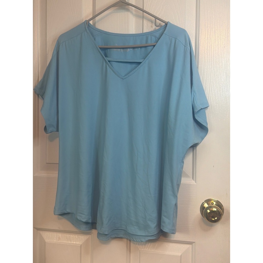 Tranquility Colorado Clothing Womens XXL Light Blue V-Neck Short Sleeve‎ Top